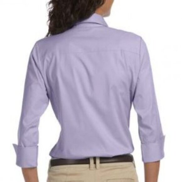 Devon & Jones Women's S Poplin Stretch 3/4 Sleeve Button Blouse Azalea Purple Sm - Picture 2 of 4